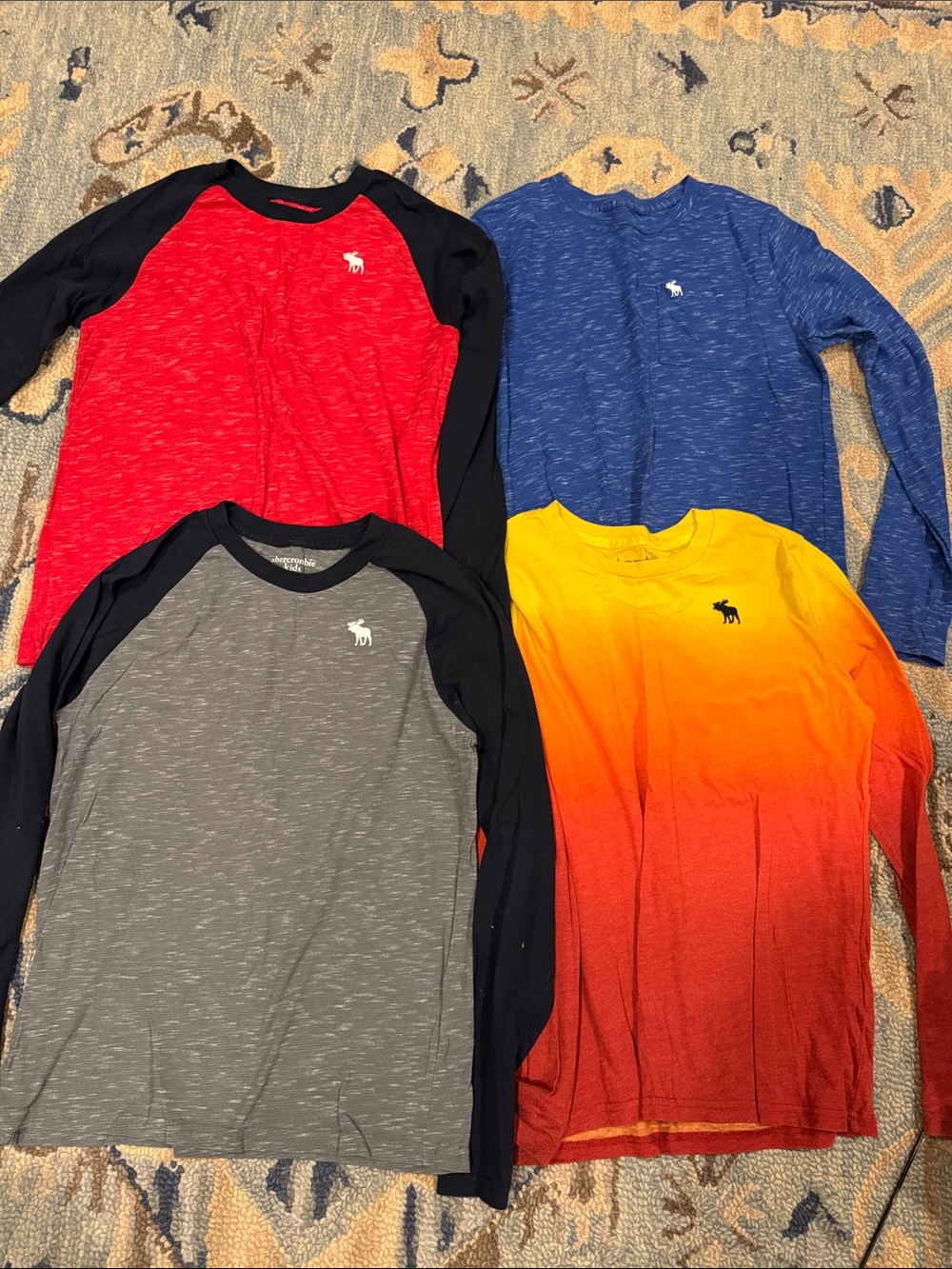 abercrombie kids Red, Blue, Gray & Yellow/Orange Long Sleeve Tees - 5 pack